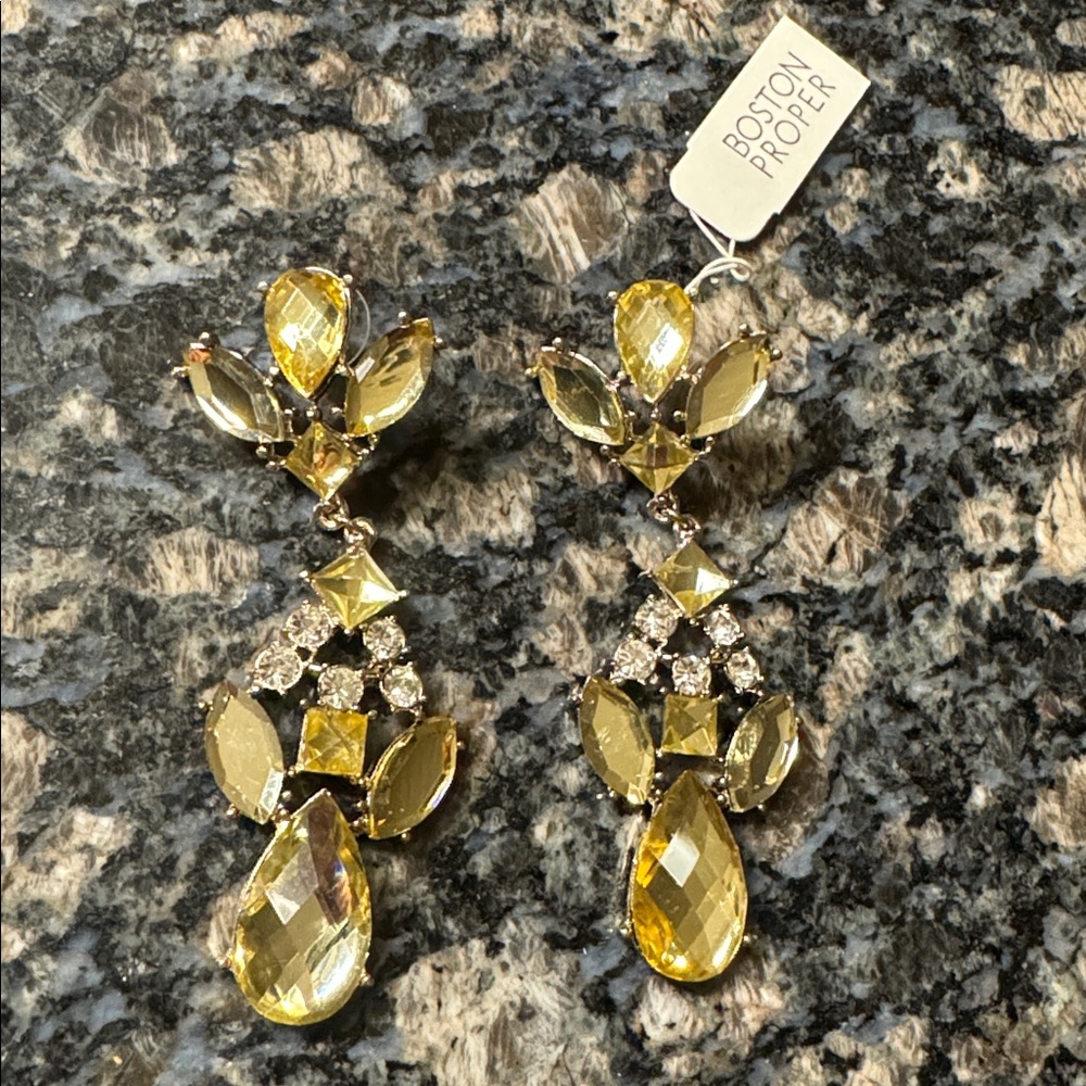 NEW Boston Proper Gold Crystal Statement Earrings